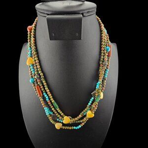 Multi-Strand Beaded Necklace With Heart Accents Easter Spring Boho